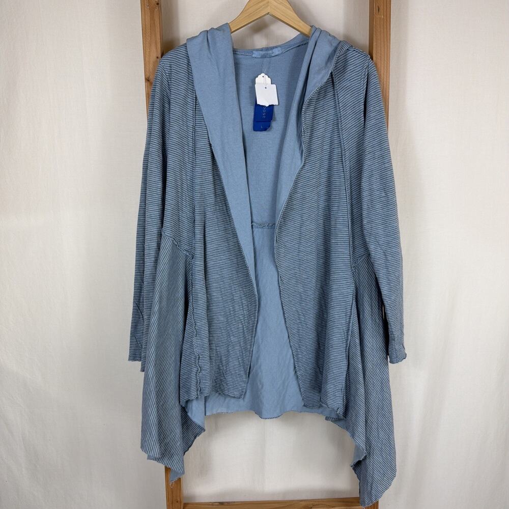 Cut Loose Blue With Black Strip Hooded High Low Flowy Cardigan #1340 Size LG